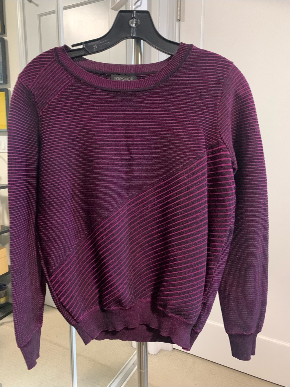 Topshop women’s Purple Striped Crewneck Sweater Sz 4